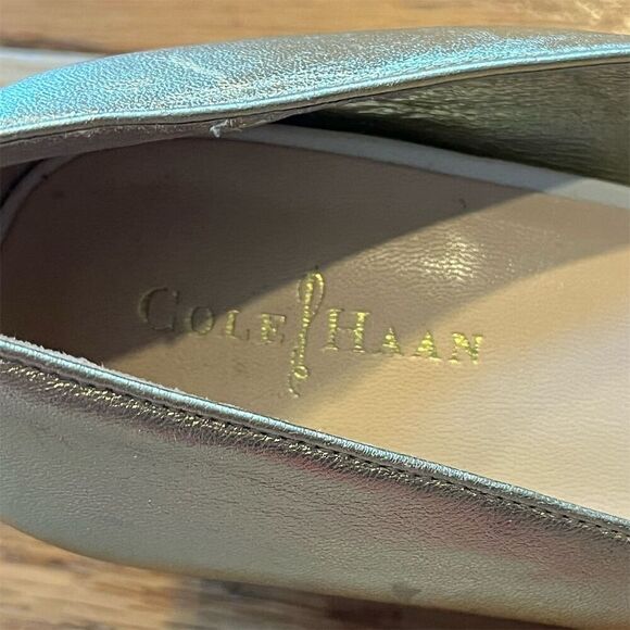 Cole Haan Women's Gold Metallic Wedge Heels Size 9B Open Toe Formal - Picture 6 of 8